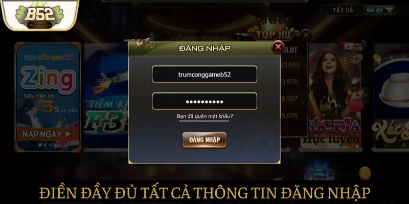 Hoàn tất các trường trong mục Đăng nhập